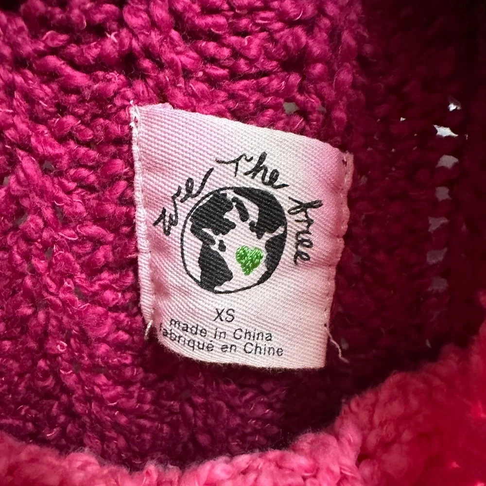 We The Free Sweater Women XS Oversized Pink Burgundy Colorblock Ribbed Mock Neck
